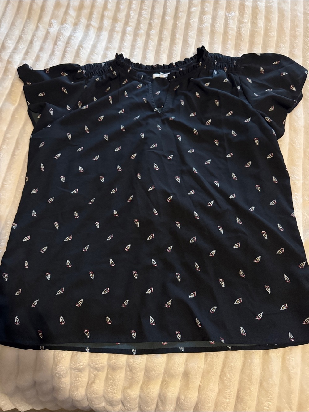 Maurices Black Short-Sleeve Printed Peasant Blouse